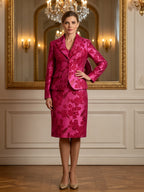 Ensemble costume blazer et jupe en jacquard floral pour événements formels