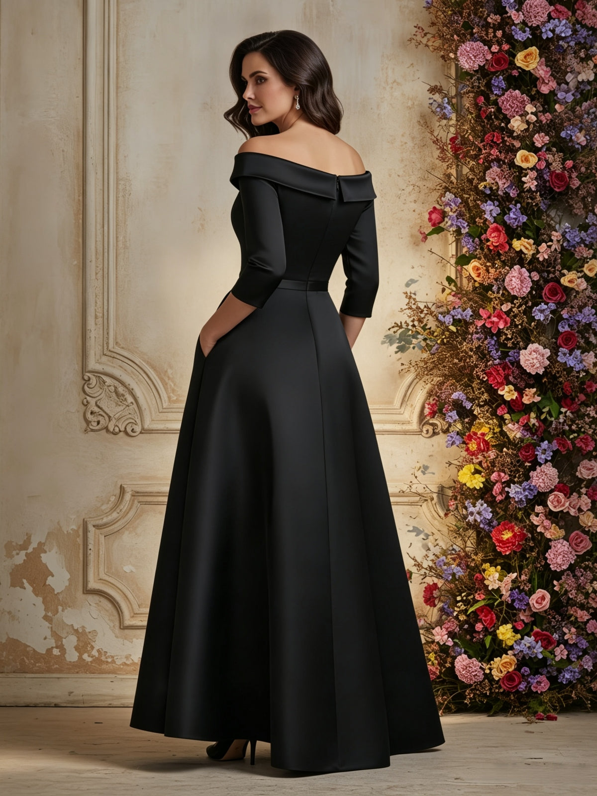 Sophisticated Off-the-Shoulder Embroidered A-Line Evening Gown