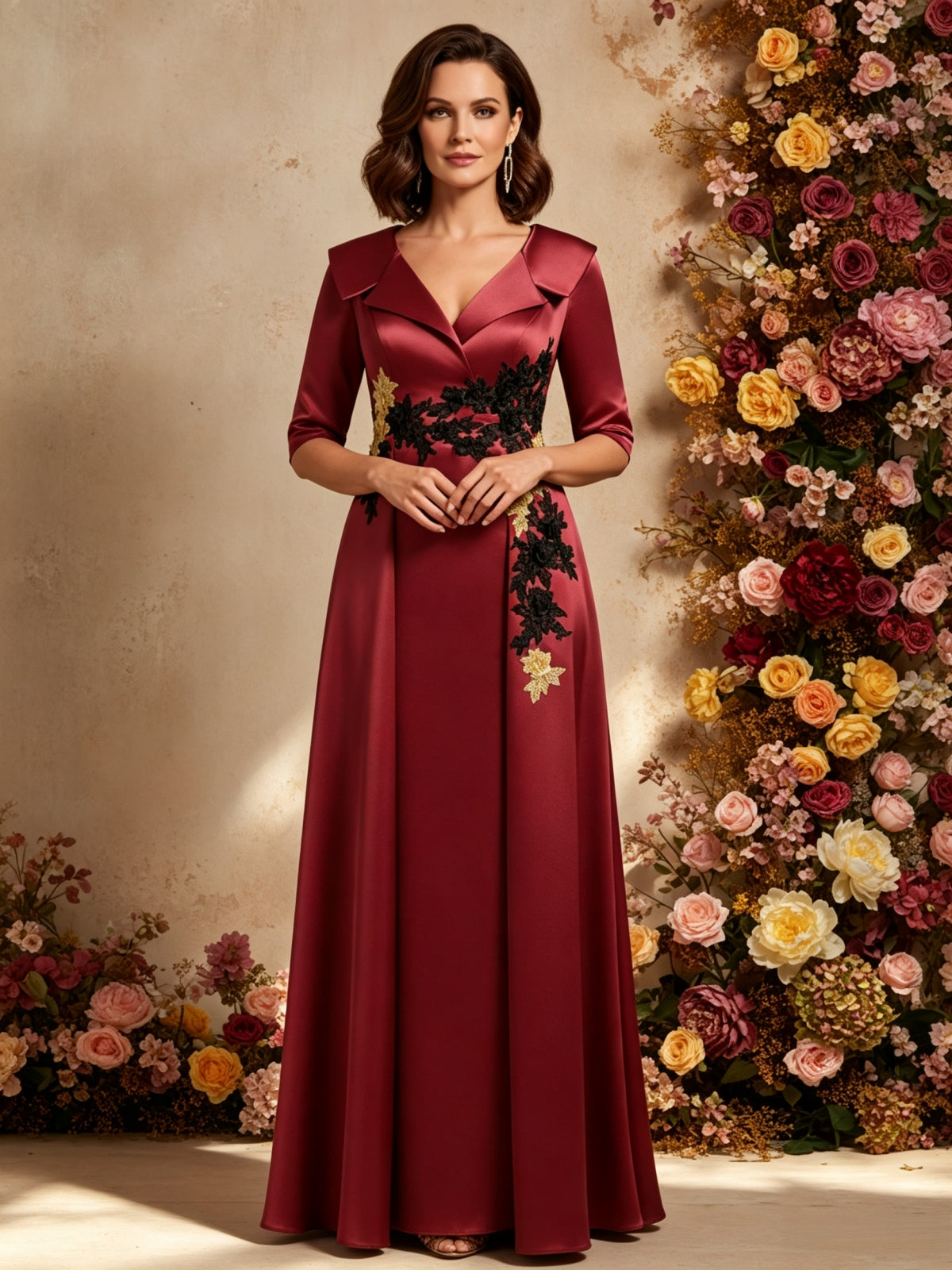 Sophisticated Embroidered V-Neck A-Line Formal Gown