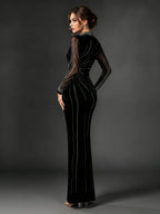 Rhinestone Embellished Long Sleeve Mermaid Gown with Slit