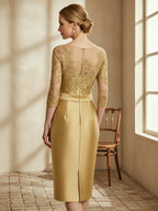 Vestido Midi Elegante com Corpete de Renda Ilusória e Laço Marcante