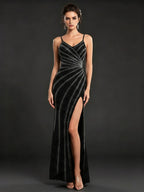 Radiant Rhinestone Spaghetti Strap Formal Column Gown