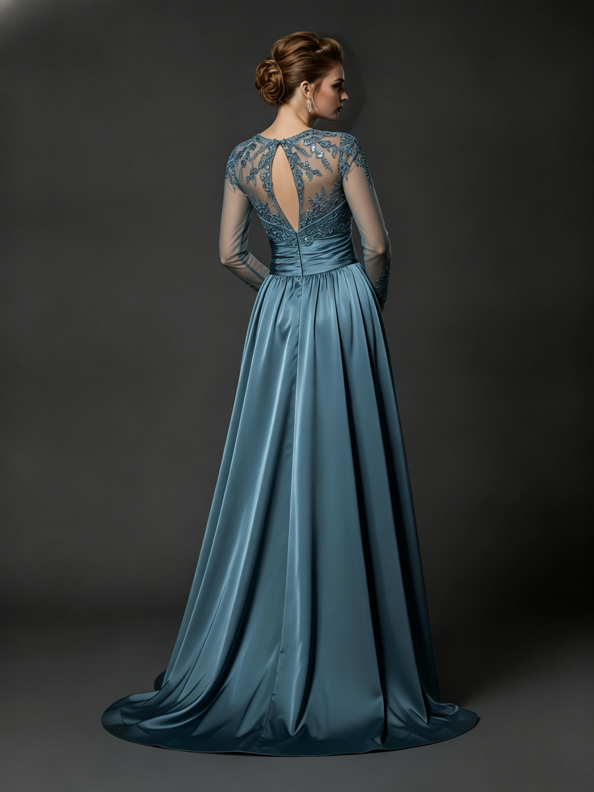 Elegant Lace Illusion Long Sleeve Mermaid Evening Gown with Train