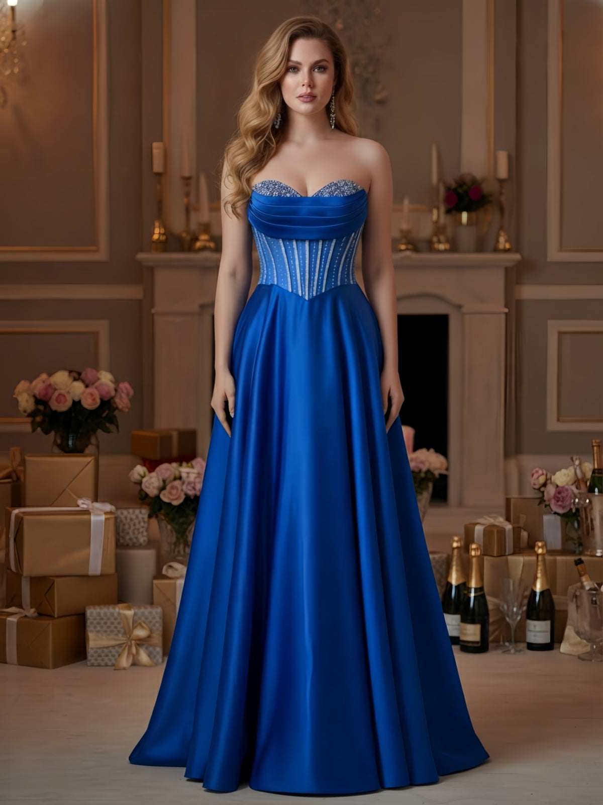 Elegant Strapless Corset Ball Gown with Embellished Bodice