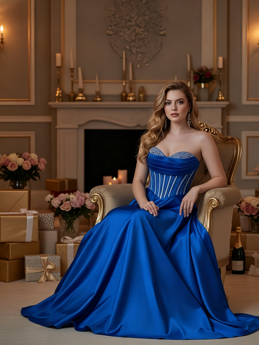 Elegant Strapless Corset Ball Gown with Embellished Bodice