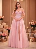 Elegantes trägerloses Corsagen-Ballkleid mit Tüll und Schlitz