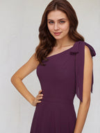 A Line Orchid Chiffon One Shoulder Sleeveless Floor Length Dress