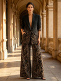 Gradient Leopard Print Blazer Wide-Leg Pants Set