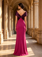 Off-The-Shoulder Draped Knot Magenta Evening Dress