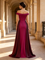Off-the-Shoulder Two-Tone Crepe Satin Evening Gown