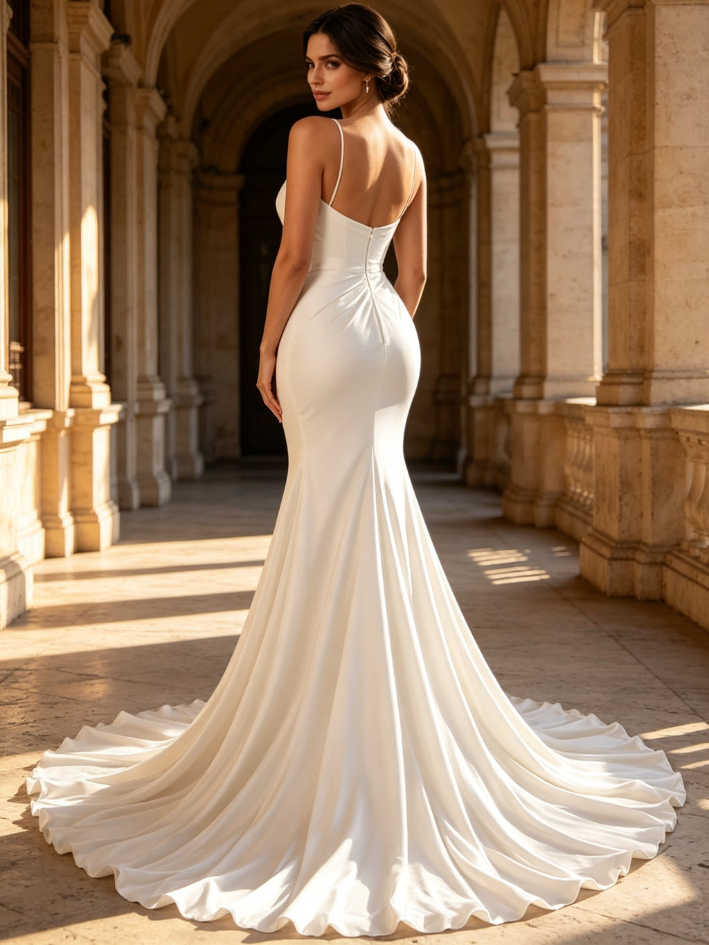 Cowl Neck Spaghetti Strap Mermaid Wedding Gown