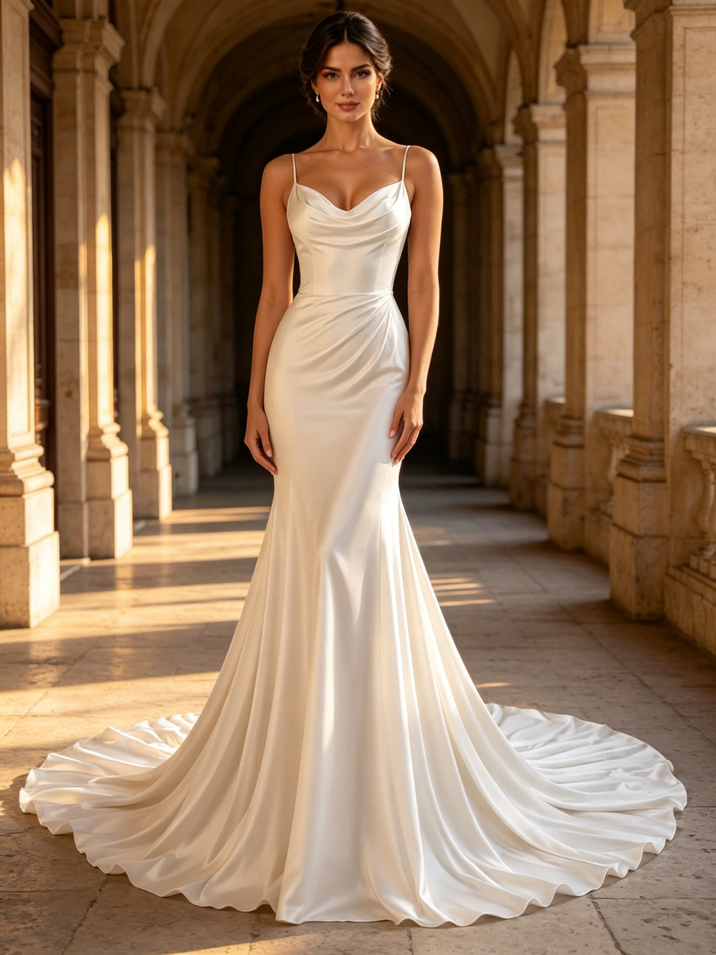 Cowl Neck Spaghetti Strap Mermaid Wedding Gown