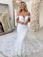 Mermaid Sleeveless Off-the-Shoulder Backless Lace Wedding Dress