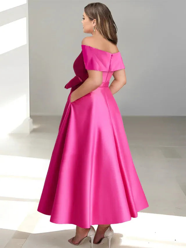 A-Linie/Prinzessin Schulterfreies Ärmelloses Knöchellanges Kleid der Brautmutter mit Taschen