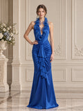 Royal Blue Halter Mermaid Slit Evening Dress