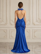 Royal Blue Halter Mermaid Slit Evening Dress