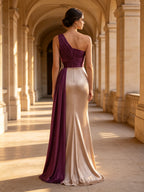 Purple One-Shoulder Ruched Satin Evening Dress