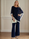 2 Piece Jumpsuit / Pantsuit Crew Neck Chiffon Mother of the Bride Dress